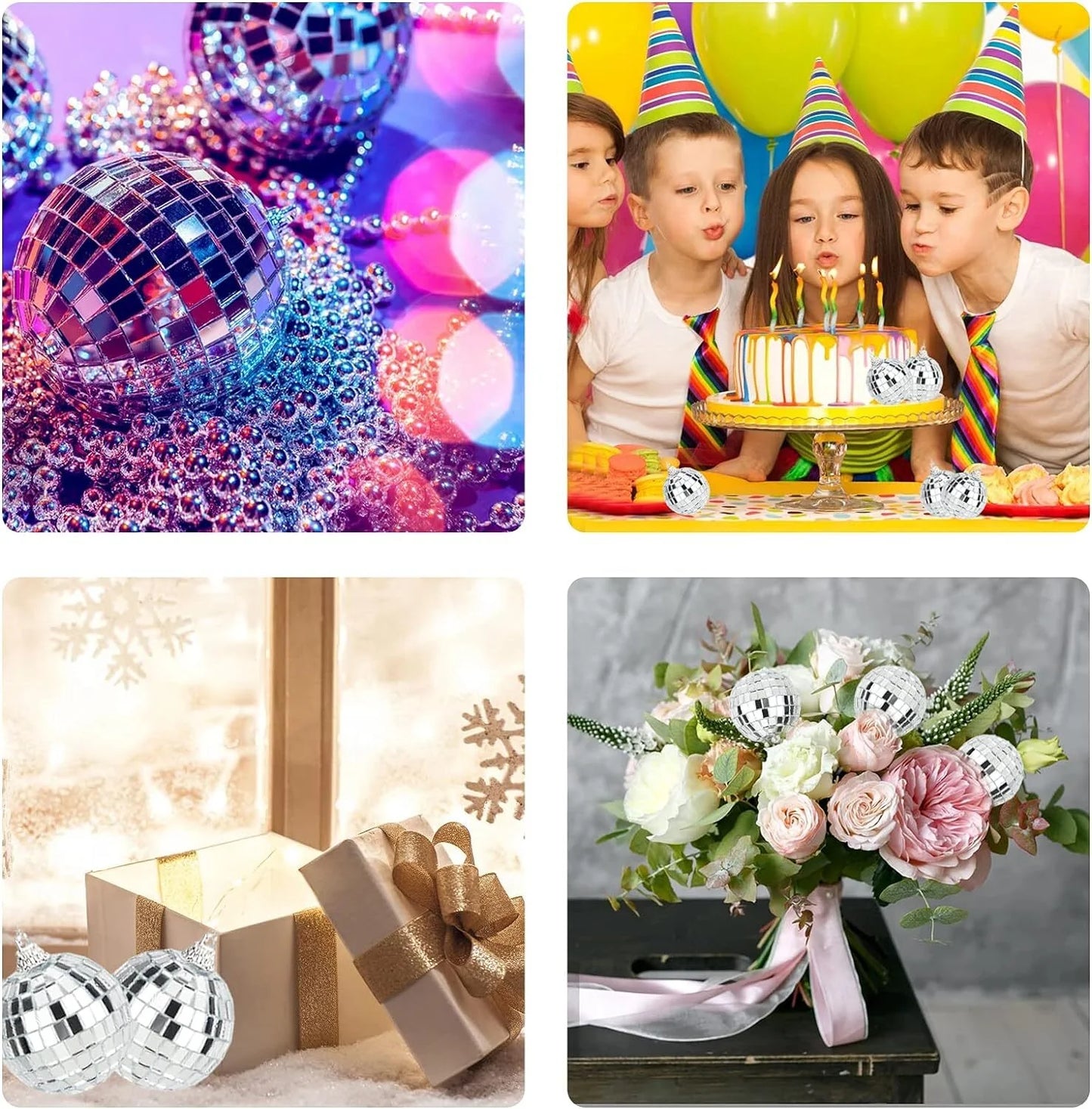 24 Pcs Hanging Mirror Disco Ball Glass Disco Ball Silver Mini Disco Ball Reflective Disco Ball, Halloween Disco Party Supplies, Christmas Tree Decorations (1.2Inch, 1.57Inch)