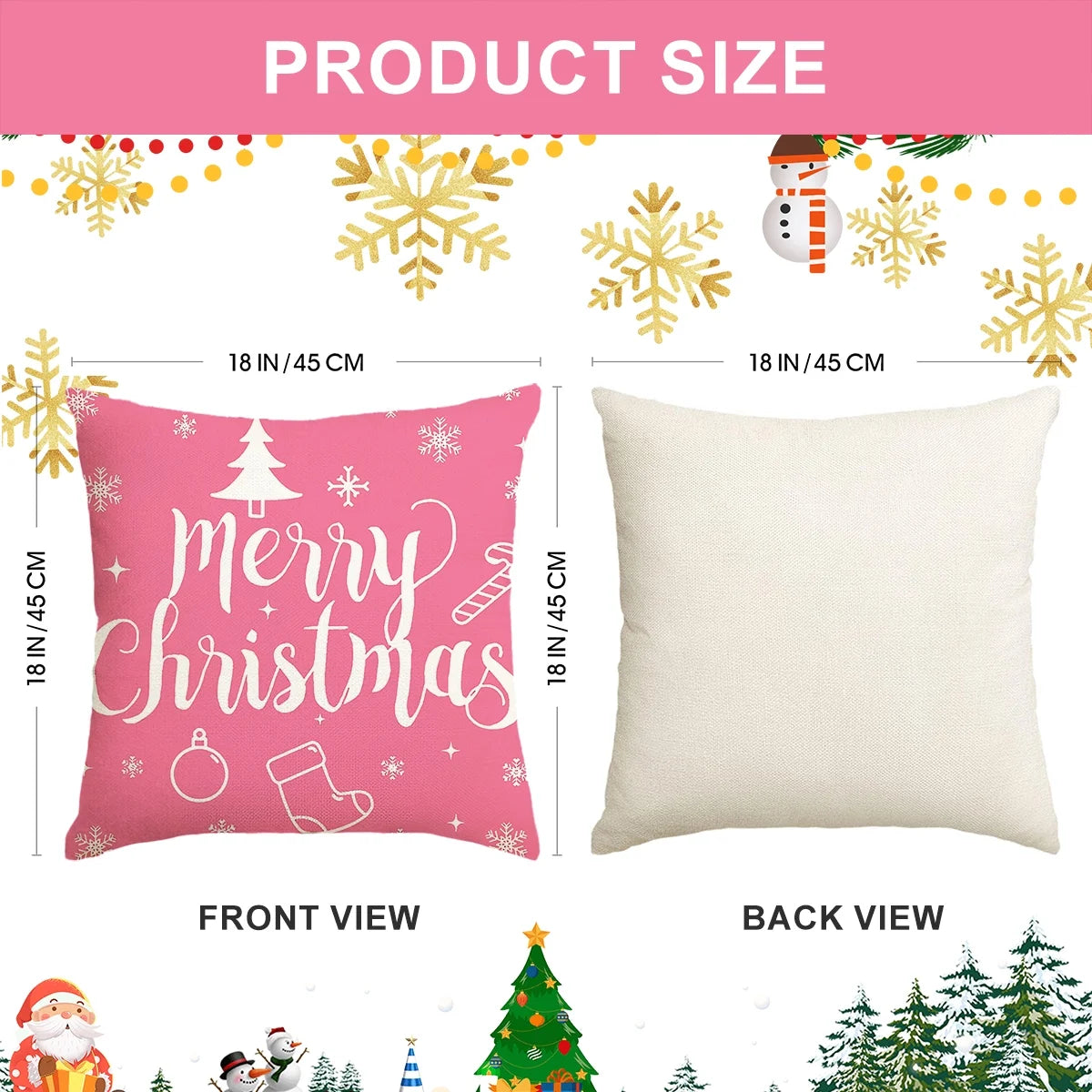 Christmas Throw Pillow Covers 18''X18'' Set of 4 Decorative Holiday Pillows Cover Cases Farmhouse Decor for Xmas Decoration Home Couch Sofa, Pink