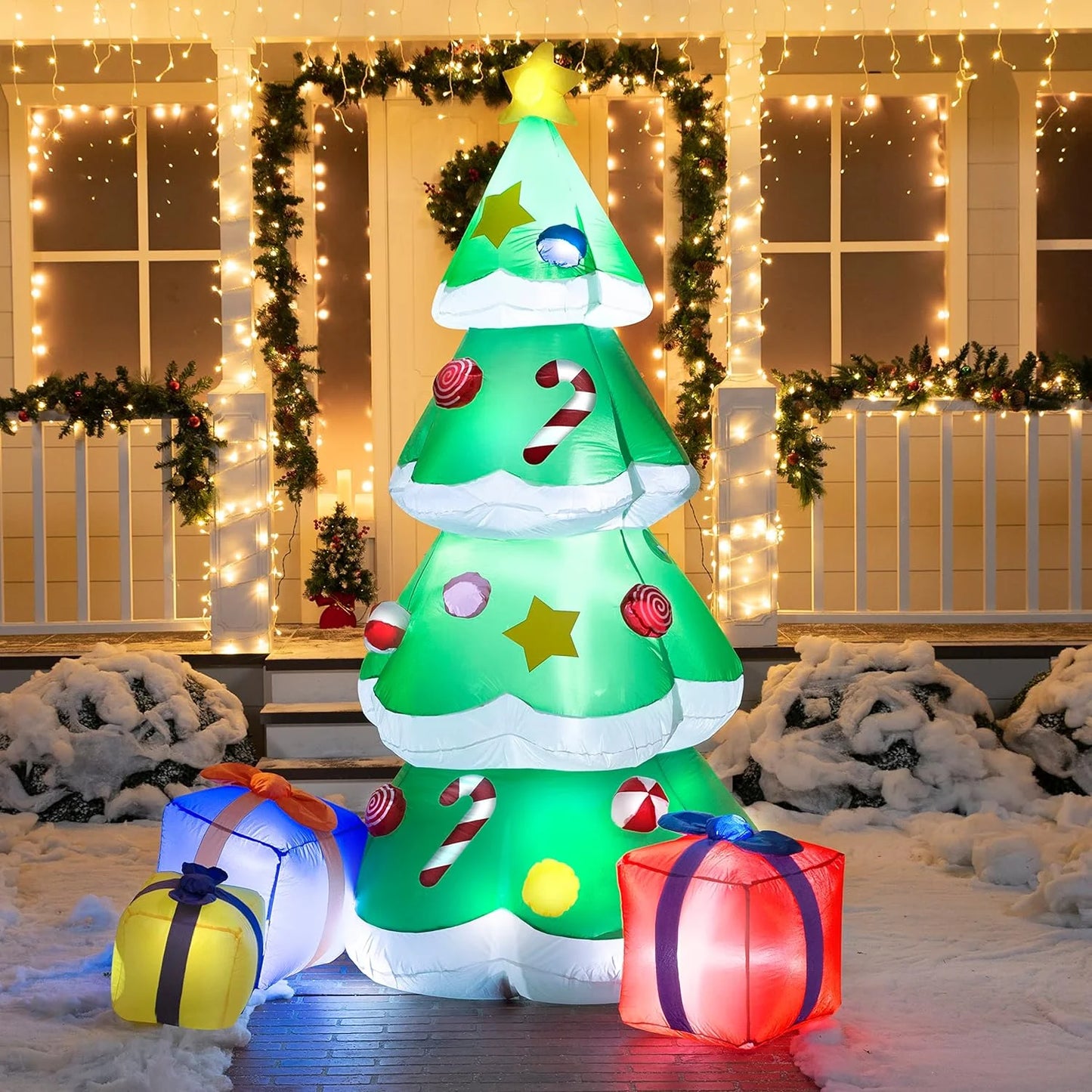 7Ft Christmas Tree Inflatables,Giant Christmas Inflatable Tree with 3 Gift Boxes Blow Ups Yard with Built-In Leds for Holiday Party Garden Lawn Decor