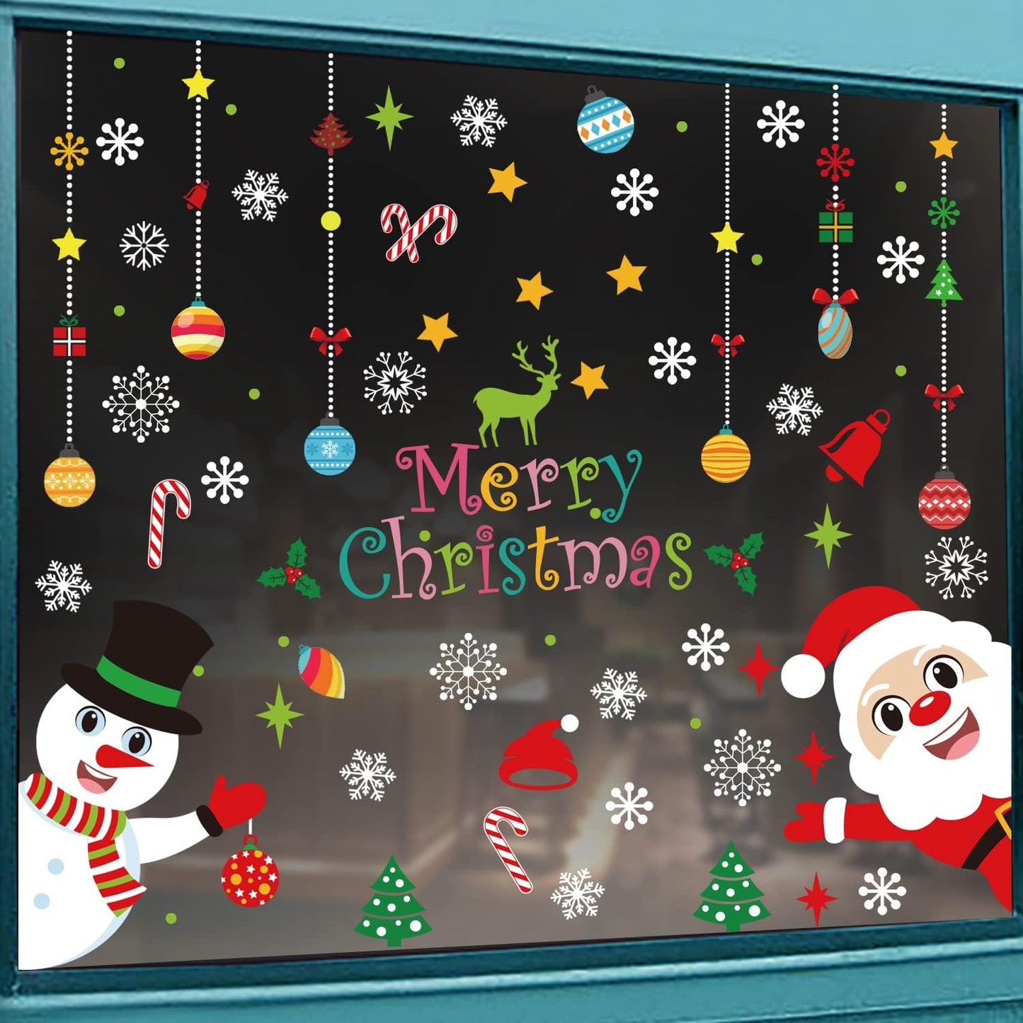 150 PCS Christmas Window Clings,Santa Claus Snowman Christmas Balls Window Glass Decorations for Party Supplies