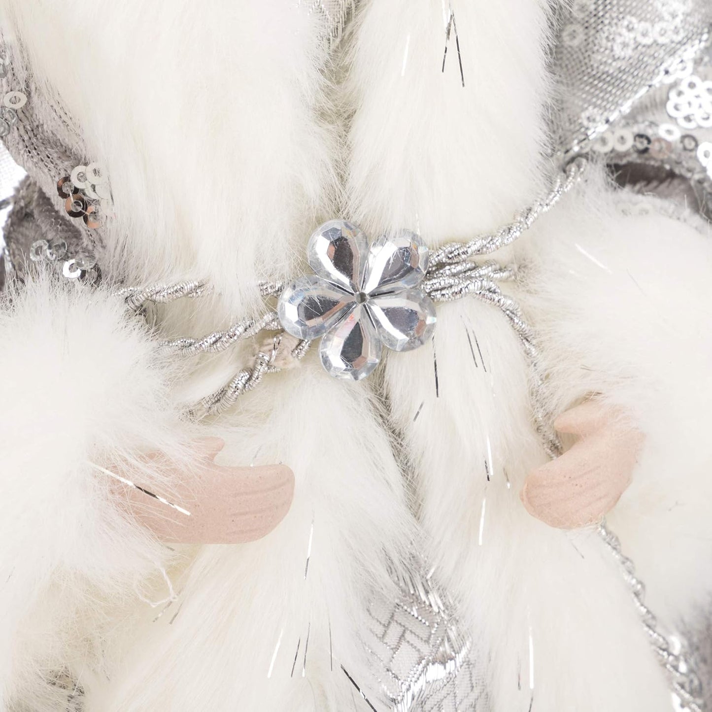 16 Inches Angel Tree Topper with Shiny Sequins Luxury Dress, Christmas Treetop Flying Angel Winged Diva Fairy Goddess Figurine Holiday Ornament, Silver Grey