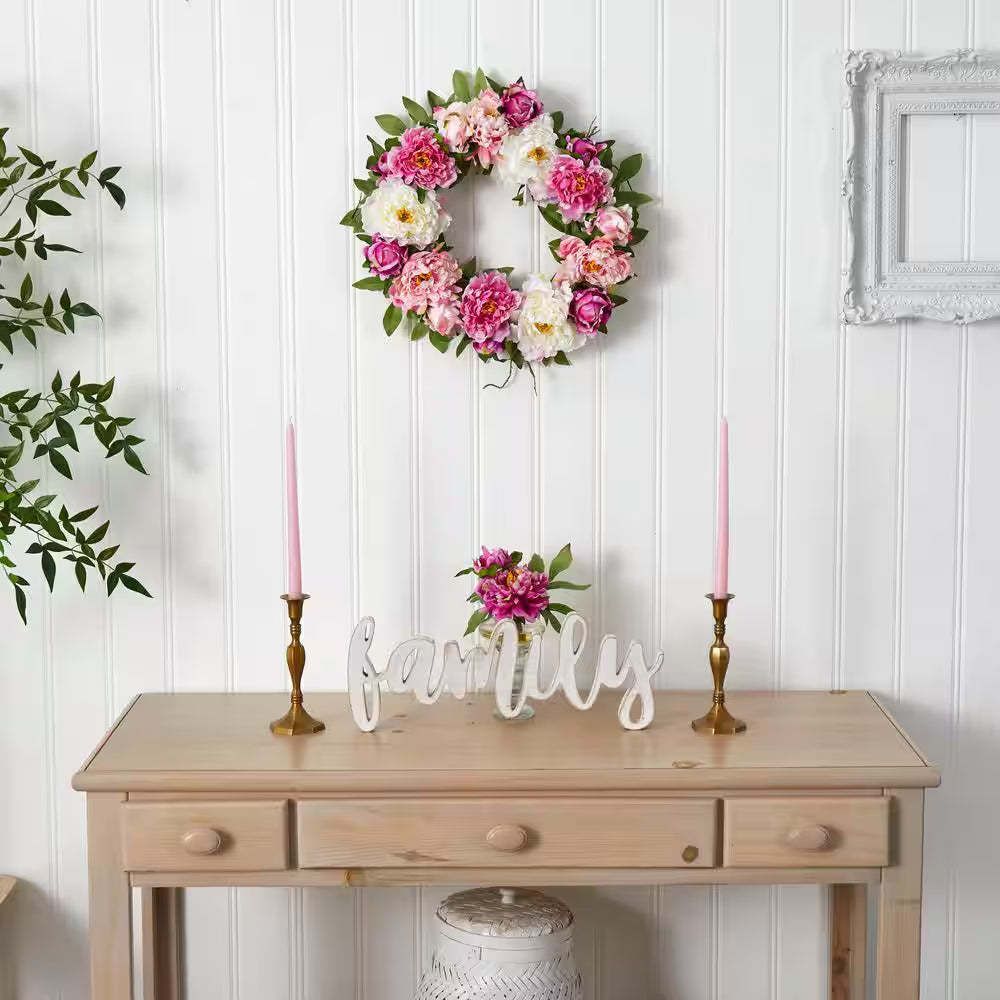22.0 In. Artificial H Pink Peony Wreath