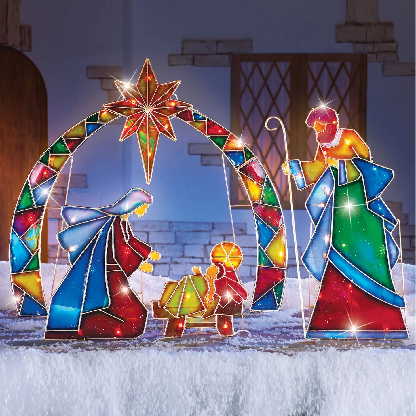 Lighted Outdoor Mosaic Nativity Christmas Scene - 3Pc
