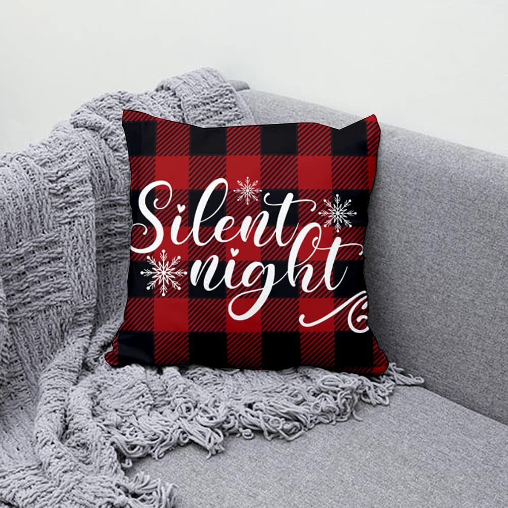 18X18 Christmas Snow Home Throw Pillow Covers,Decorative Farmhouse Outdoor Believe Silent Night Xmas Christmas Pillow Shams Cases Slipcovers Set of 4 for Couch Sofa
