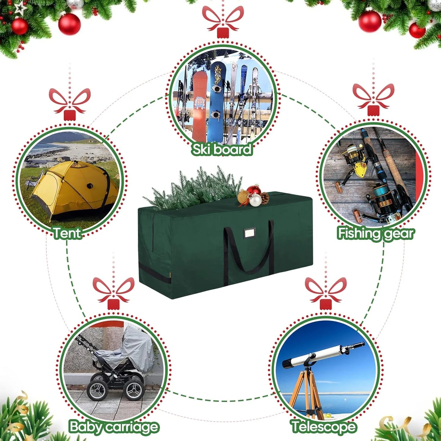 7.5 Ft Christmas Tree Storage Bag , for Big Artificial Xmas Tree,Holiday Trees, Green (50*16*20In)