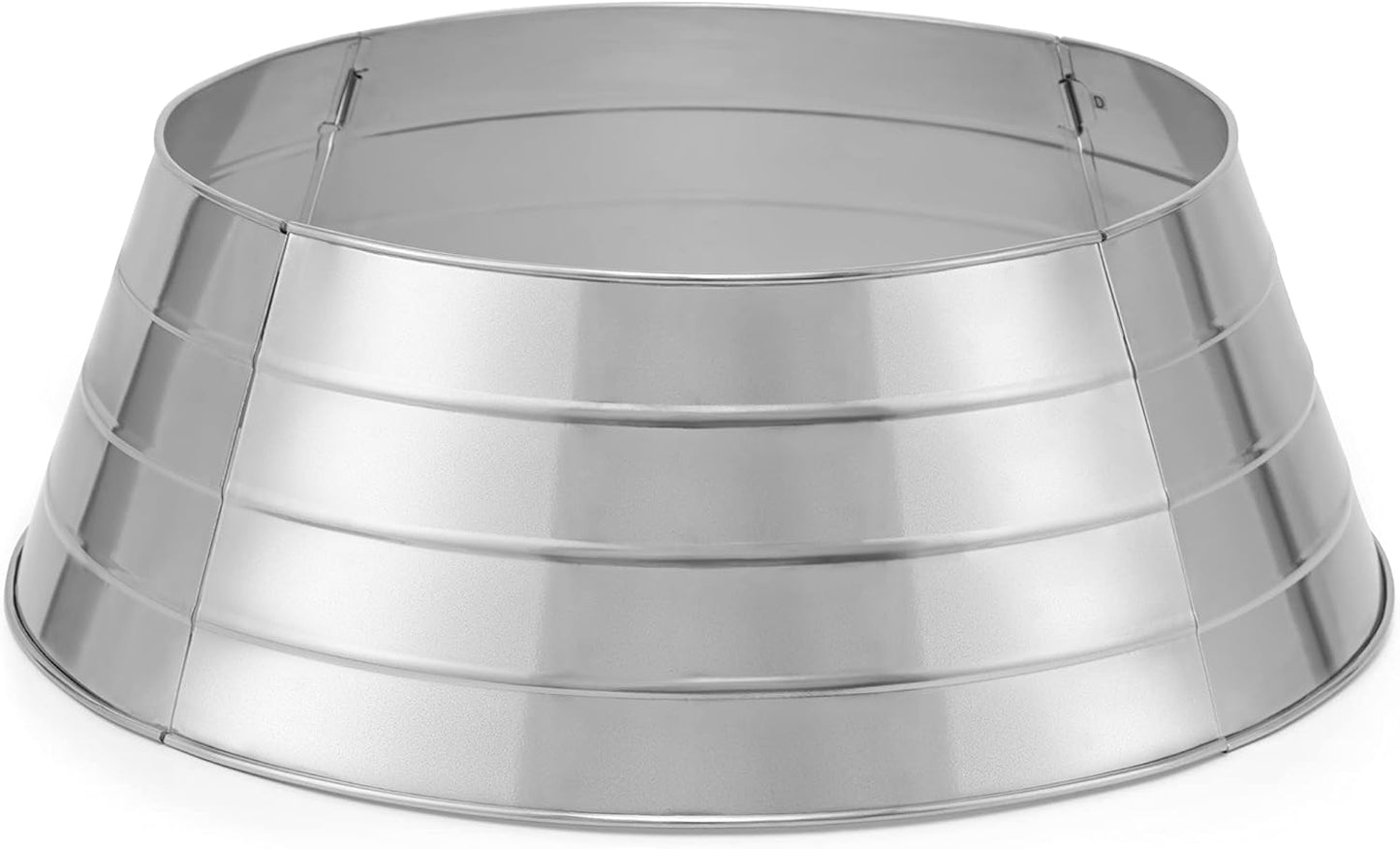 4-Panel Christmas Tree Collar - Metal Holiday Skirt Decor - Water Base Protection from Pets (Silver)