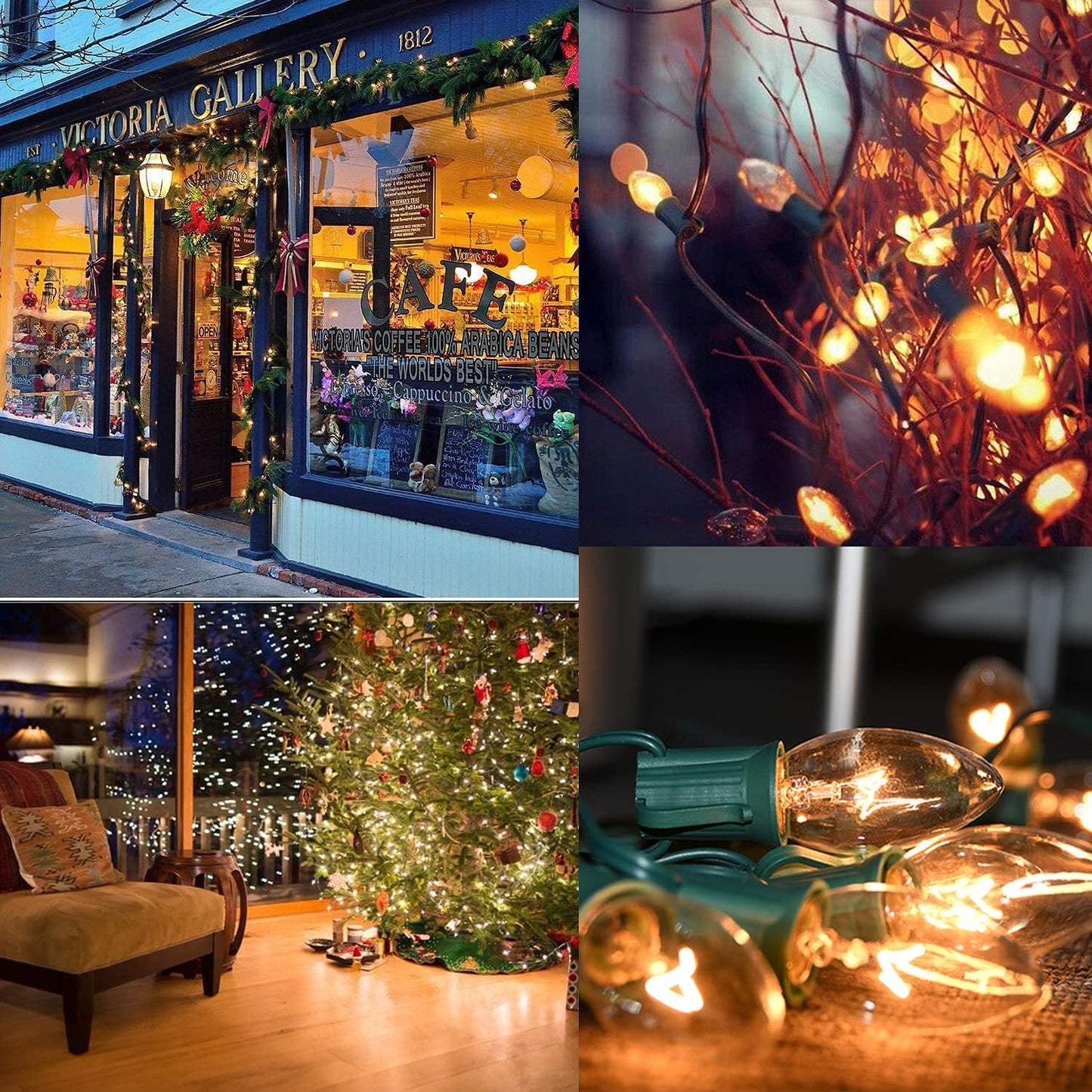 C9 Clear Christmas Lights 25Ft Outdoor Christmas String Lights with 26 Clear Light Bulbs for Outdoor Patio, Cafe, Party Decor- Green Wire