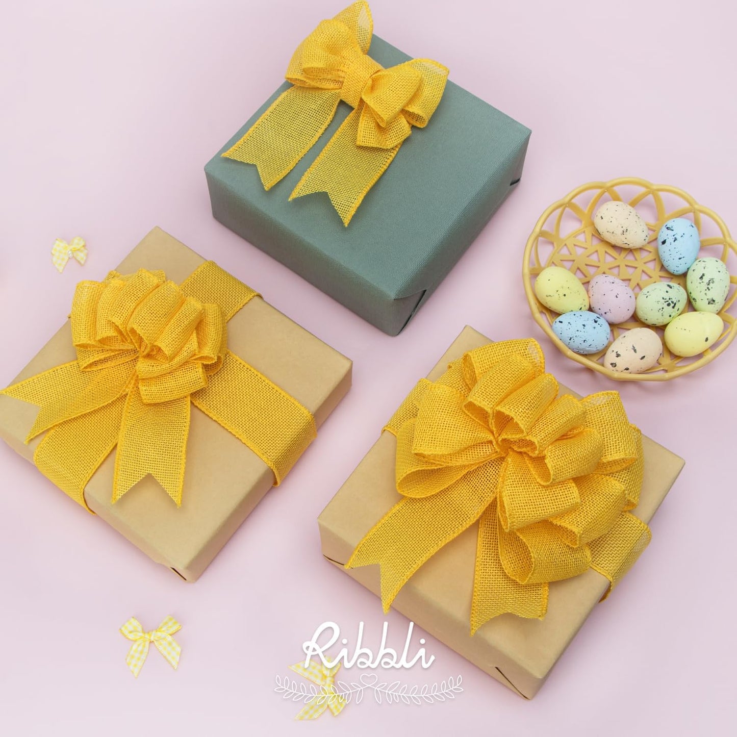 Yellow Burlap Wired Ribbon,1-1/2 Inch X 10 Yard, Wired Edge Ribbon for Big Bow,Wreath,Tree Decoration,Outdoor Decoration