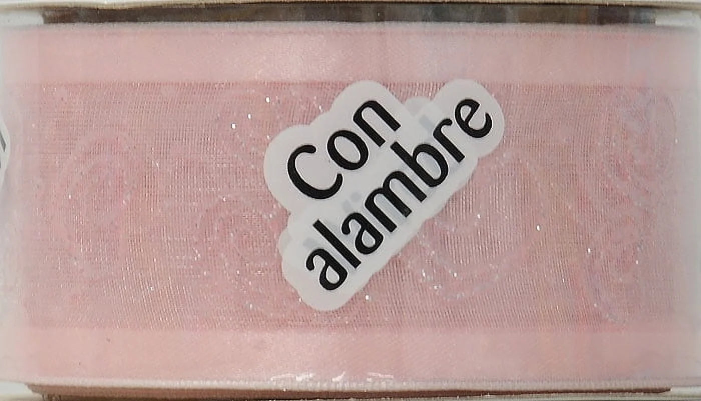 Ribbon, Pink 1 1/2 Inch Wired Edge Sheer Sheer Ribbon, 9 Feet