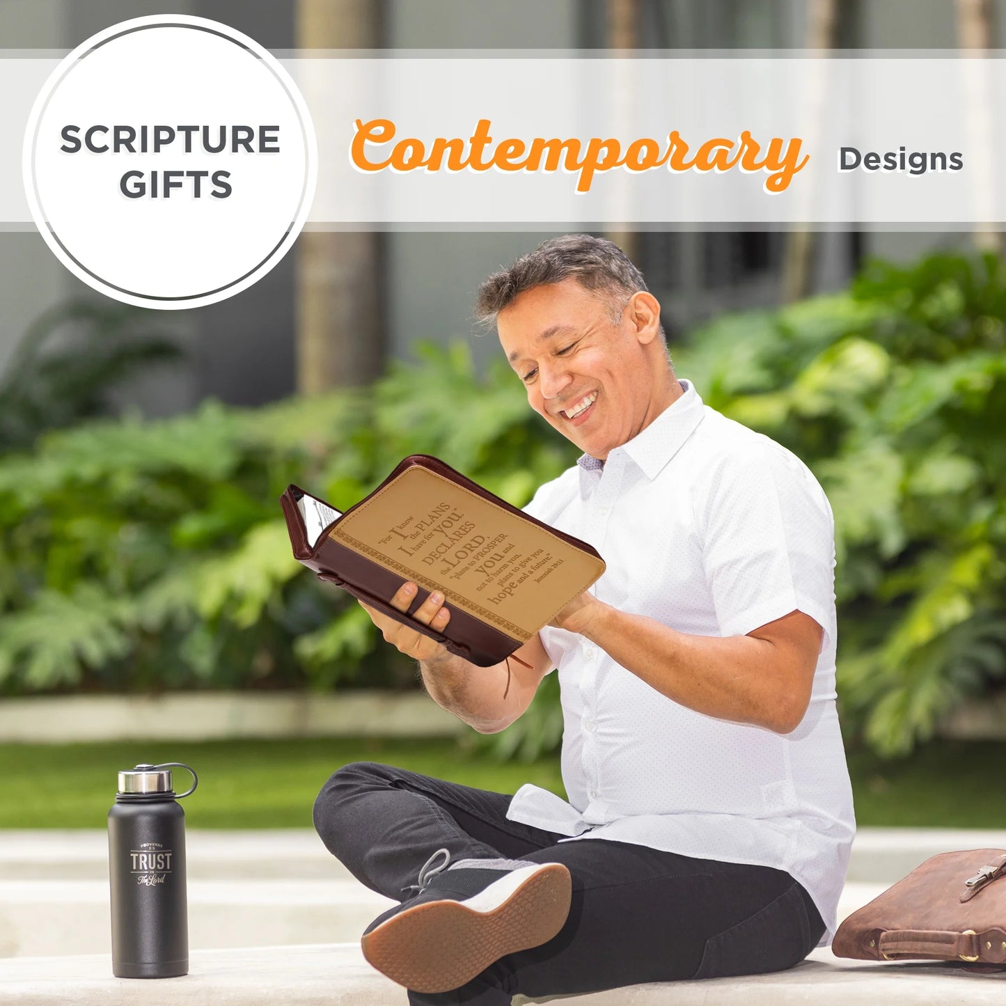 Tan Faux Leather Bible Cover for Men and Women I Know the Plans - Jeremiah 29:11 Zippered Case for Bible or Book with Handle, Extra Large