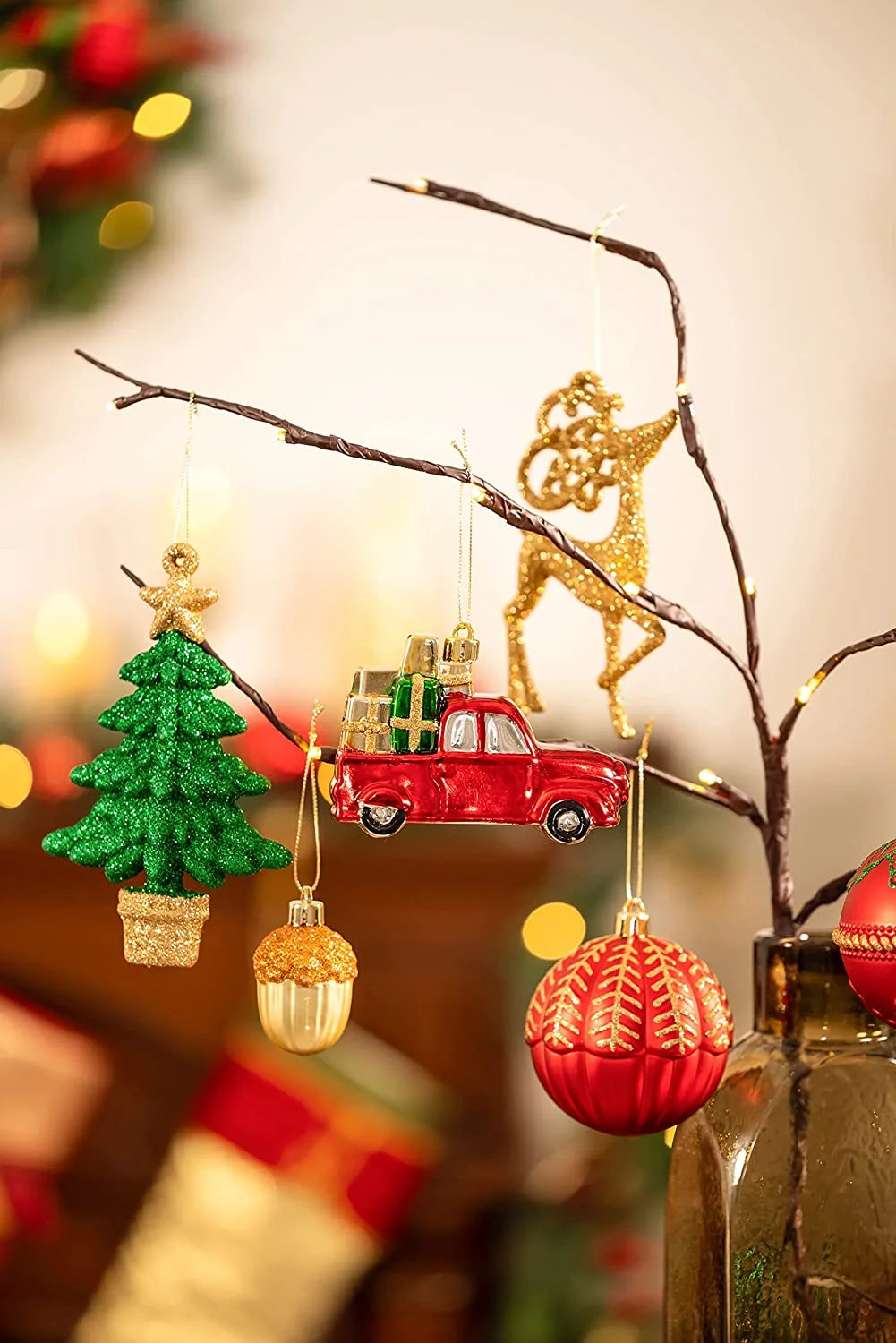 60Ct Christmas Ornaments, Red Green Gold Shatterproof Ornaments for Xmas Party Decor