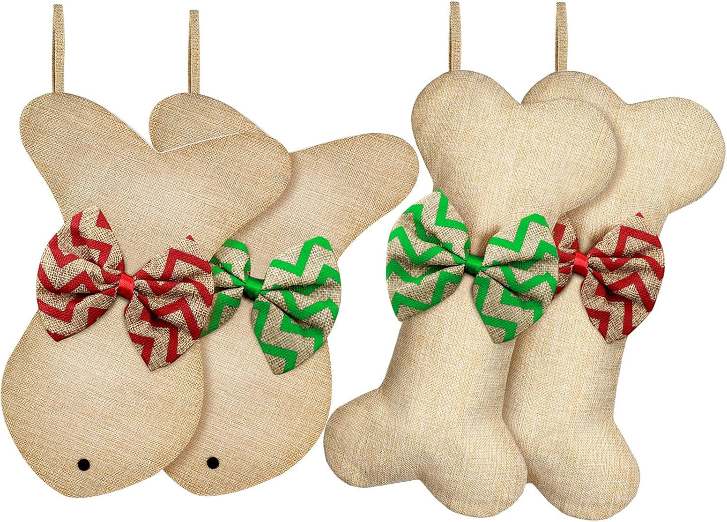 4 Pcs Dog Christmas Stocking Bone Fish Pet Christmas Stockings Pet Burlap Stocking Fireplace Hanging Stockings with Bow Knot for Dog Cat Xmas Party Decoration Gift (Bone and Fish)