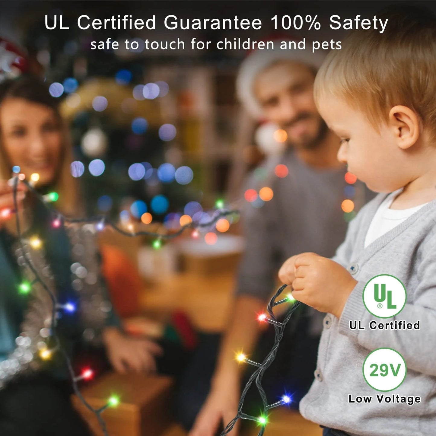 200Ft 600 LED Plug in Christmas Lights Green Wire Twinkle Christmas Tree Lights, Multicolor