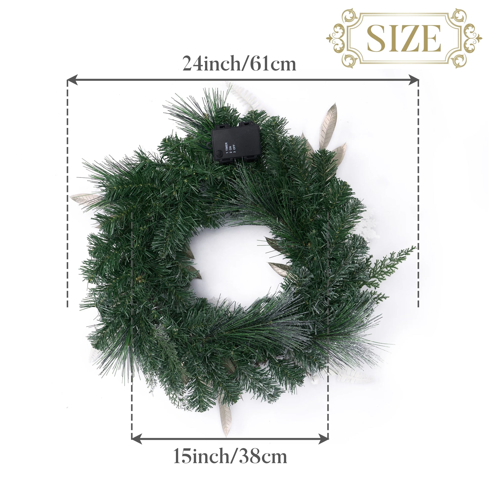 24 Inches Pre-Lit Christmas Wreath Silver White Lighted Wreath with Pine Cone & Snowflake & Silver White Ornament Perfect Gift for Wedding Valentine'S Day Party Front Door Decoration