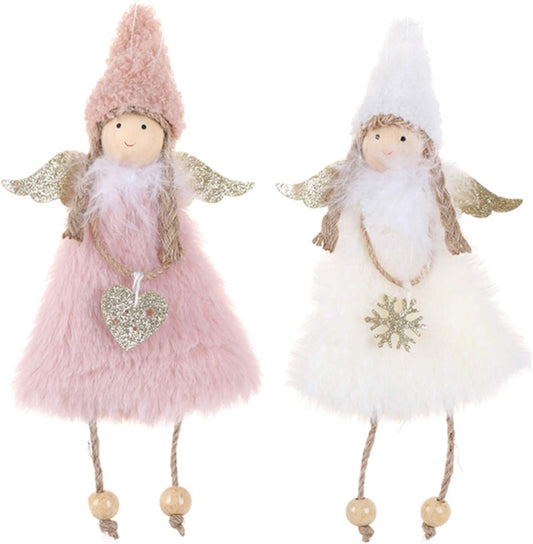 Hanging Ornaments 2 Pieces Love & Snowflake Angels Christmas Decorations Tree Pendant Creative Gifts (Love & Snowflake Angel)