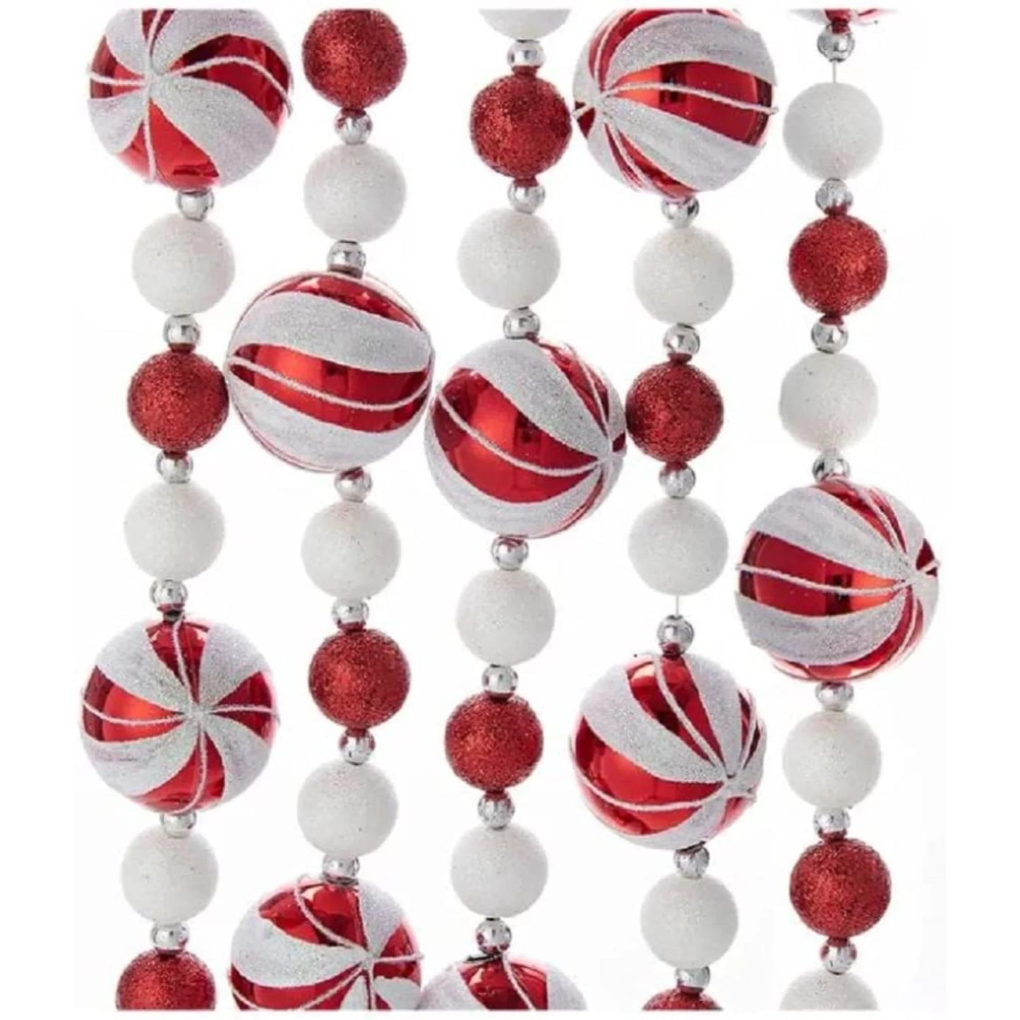 Glitter Candy Ball Garland, Christmas Decoration Red and White 6 Ft.