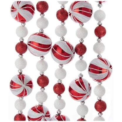 Glitter Candy Ball Garland, Christmas Decoration Red and White 6 Ft.