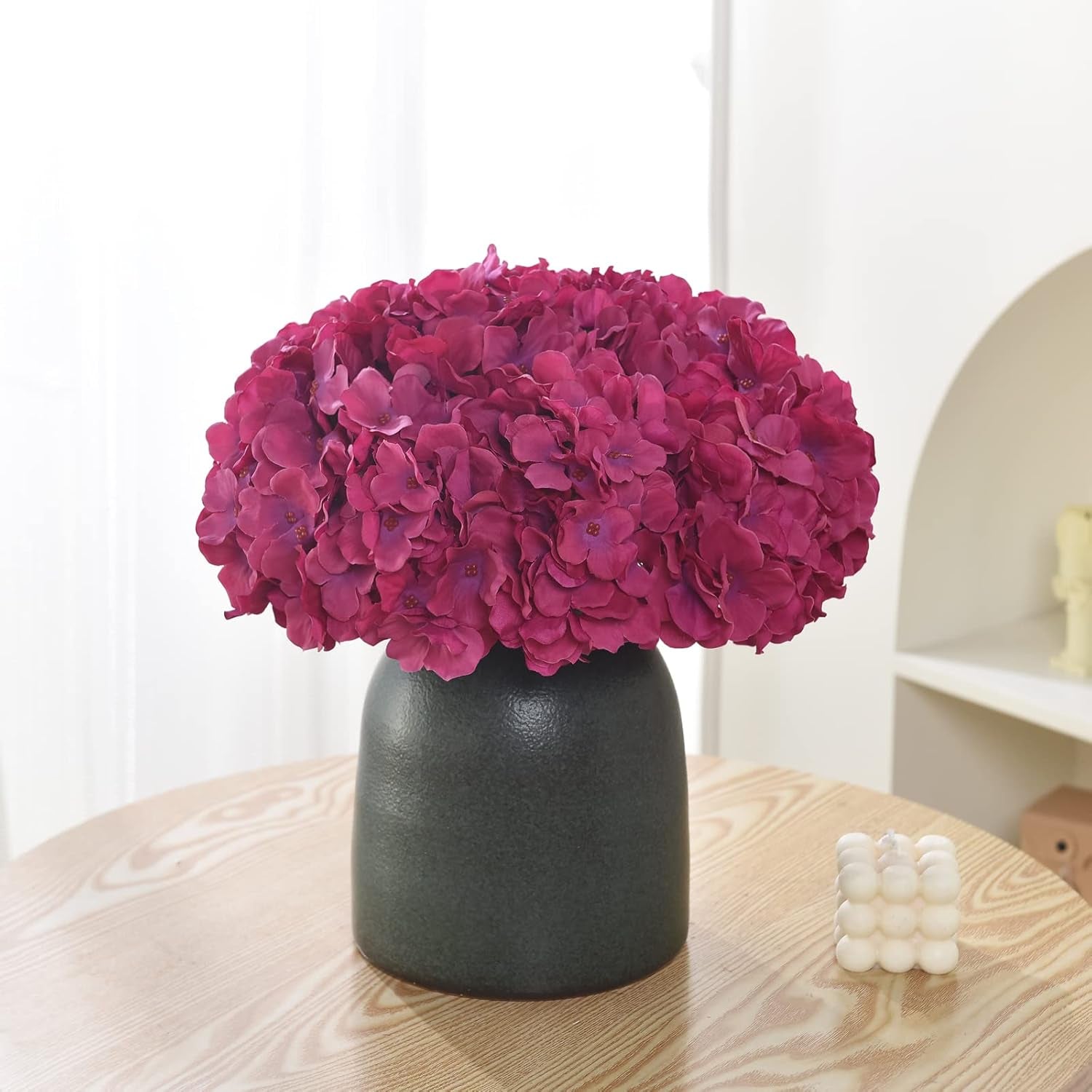 Silk Hydrangea Heads with Stems Artificial Flowers Heads for Home Wedding Decor,Pack of 10 (Fuschia)