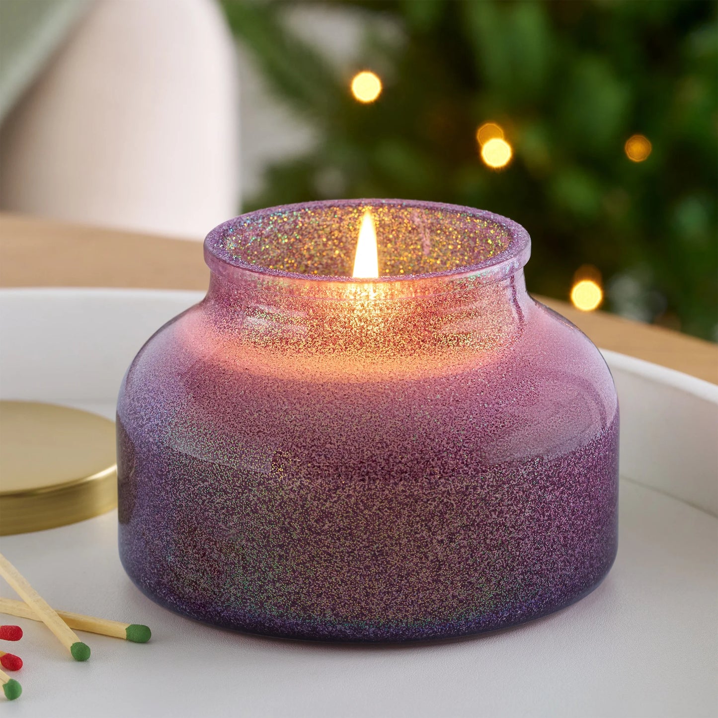 1-Wick Holiday Scented Glitter Jar Candle, Spiced Apple Tobacco, 12Oz.