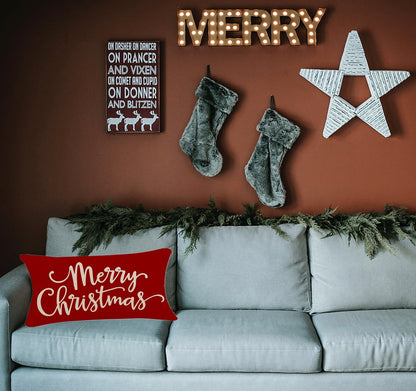Christmas Pillow Covers Decorations Red Merry Christmas Farmhouse Throw Pillow Covers Great Gift for Christmas 12" X 20" 1 Pack