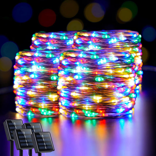 4 Pack Solar Fairy Lights Outdoor, Each 66Ft 200 LED Multicolor Fairy Lights Solar Powered 8 Modes, Copper Wire Mini Solar String Lights for Tree Garden Patio Party Christmas Decorations