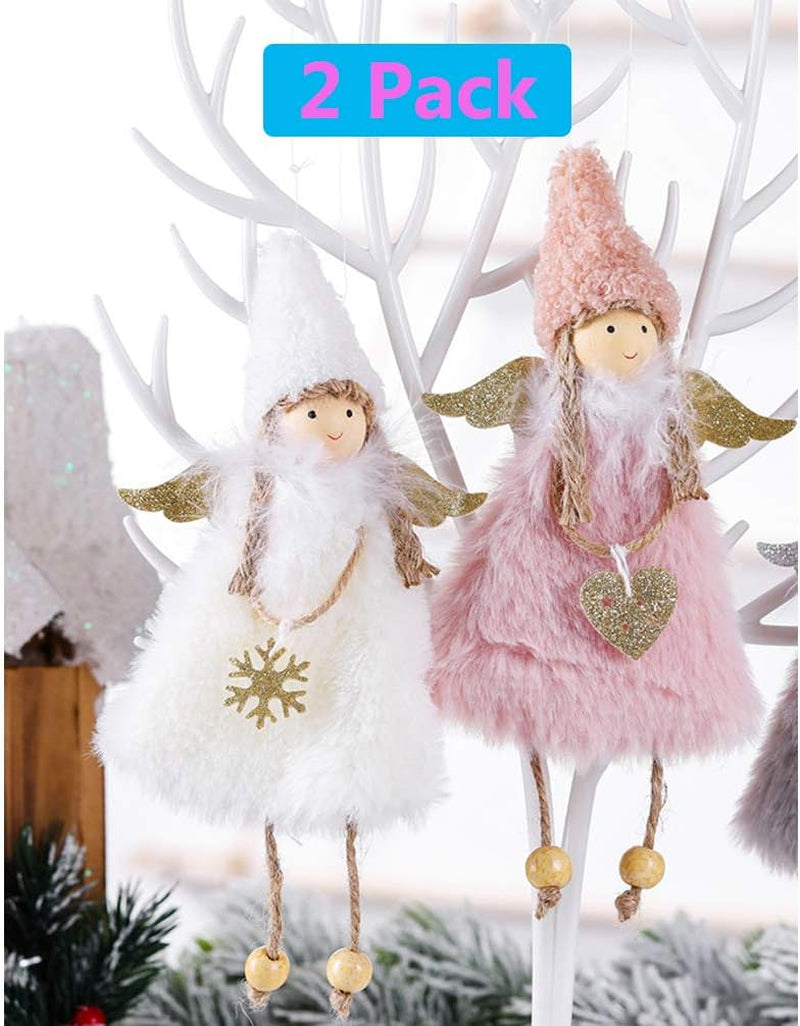 Hanging Ornaments 2 Pieces Love & Snowflake Angels Christmas Decorations Tree Pendant Creative Gifts (Love & Snowflake Angel)