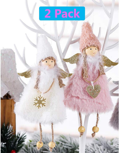 Hanging Ornaments 2 Pieces Love & Snowflake Angels Christmas Decorations Tree Pendant Creative Gifts (Love & Snowflake Angel)