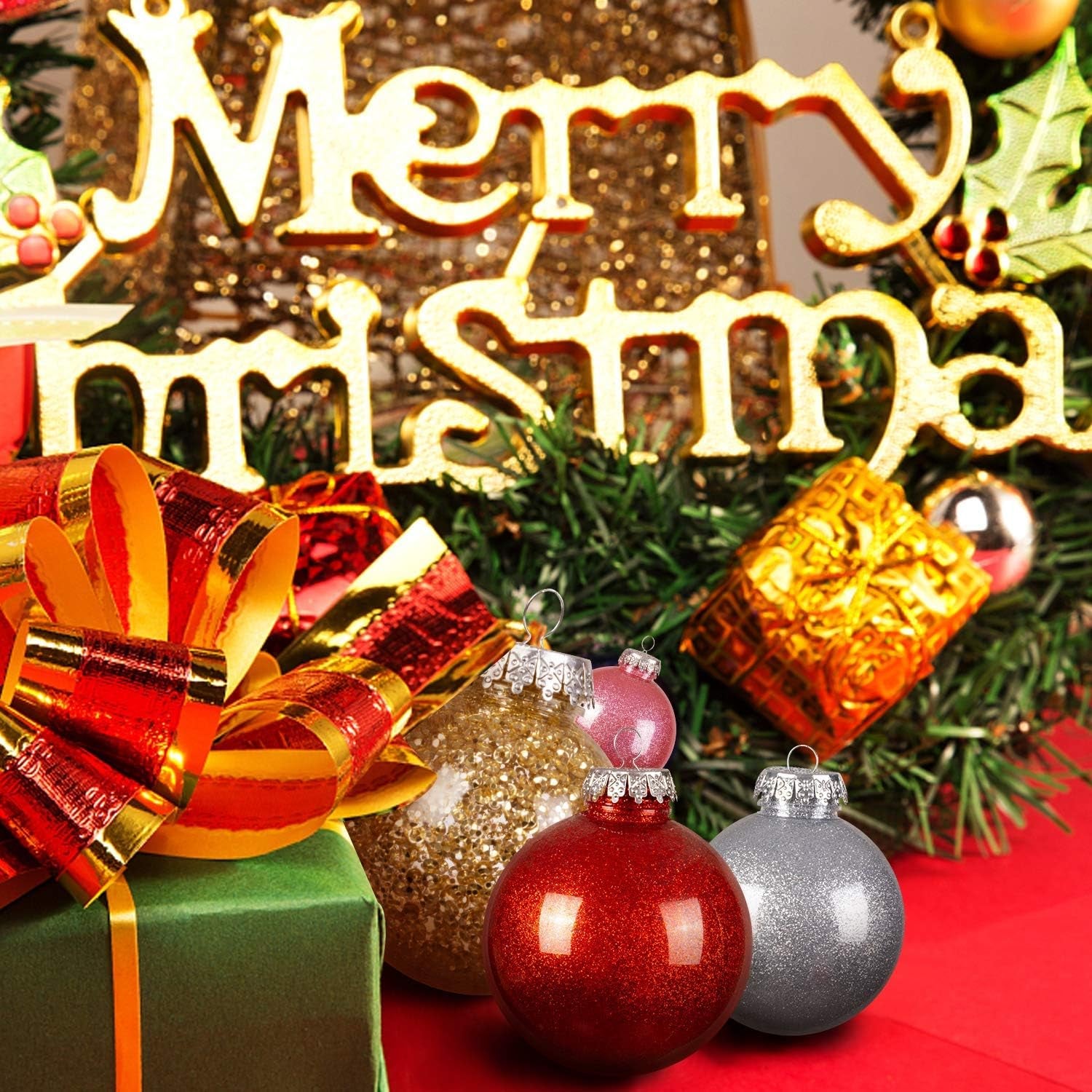 24 Pcs Christmas Decorations Ornaments, 4 Styles Sliver Christmas Tree Balls, 2.76 Inches Shatterproof Ornaments Set for Outdoor Indoor Holiday Wedding Party