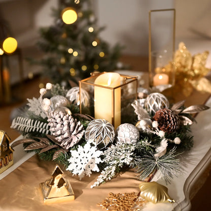 24 Inches Pre-Lit Christmas Wreath Silver White Lighted Wreath with Pine Cone & Snowflake & Silver White Ornament Perfect Gift for Wedding Valentine'S Day Party Front Door Decoration