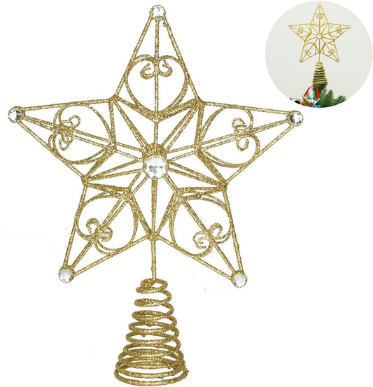 Christmas Tree Topper Gold Star Treetop Indoor Festive Metal Decoration for Holiday Home Ornament