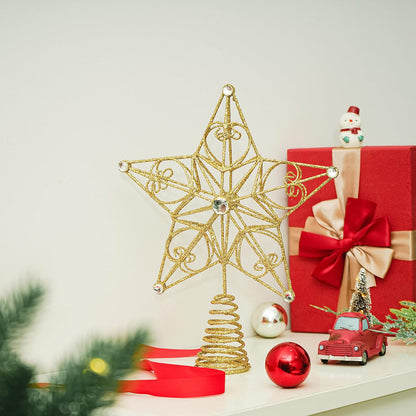 Christmas Tree Topper Gold Star Treetop Indoor Festive Metal Decoration for Holiday Home Ornament