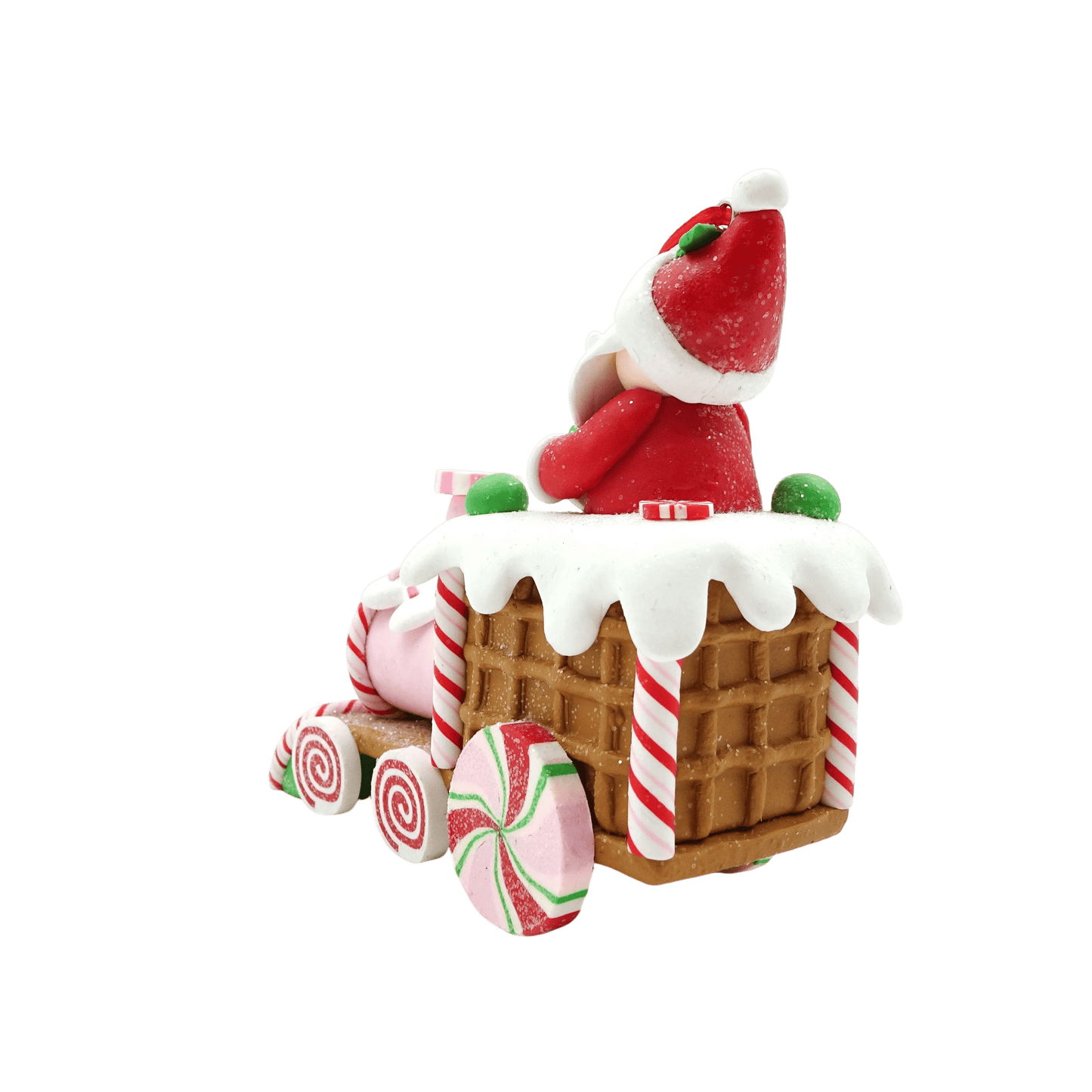 Multicolor Clay Dough Gingerbread Santa on Train Christmas Ornament, 5.1", by