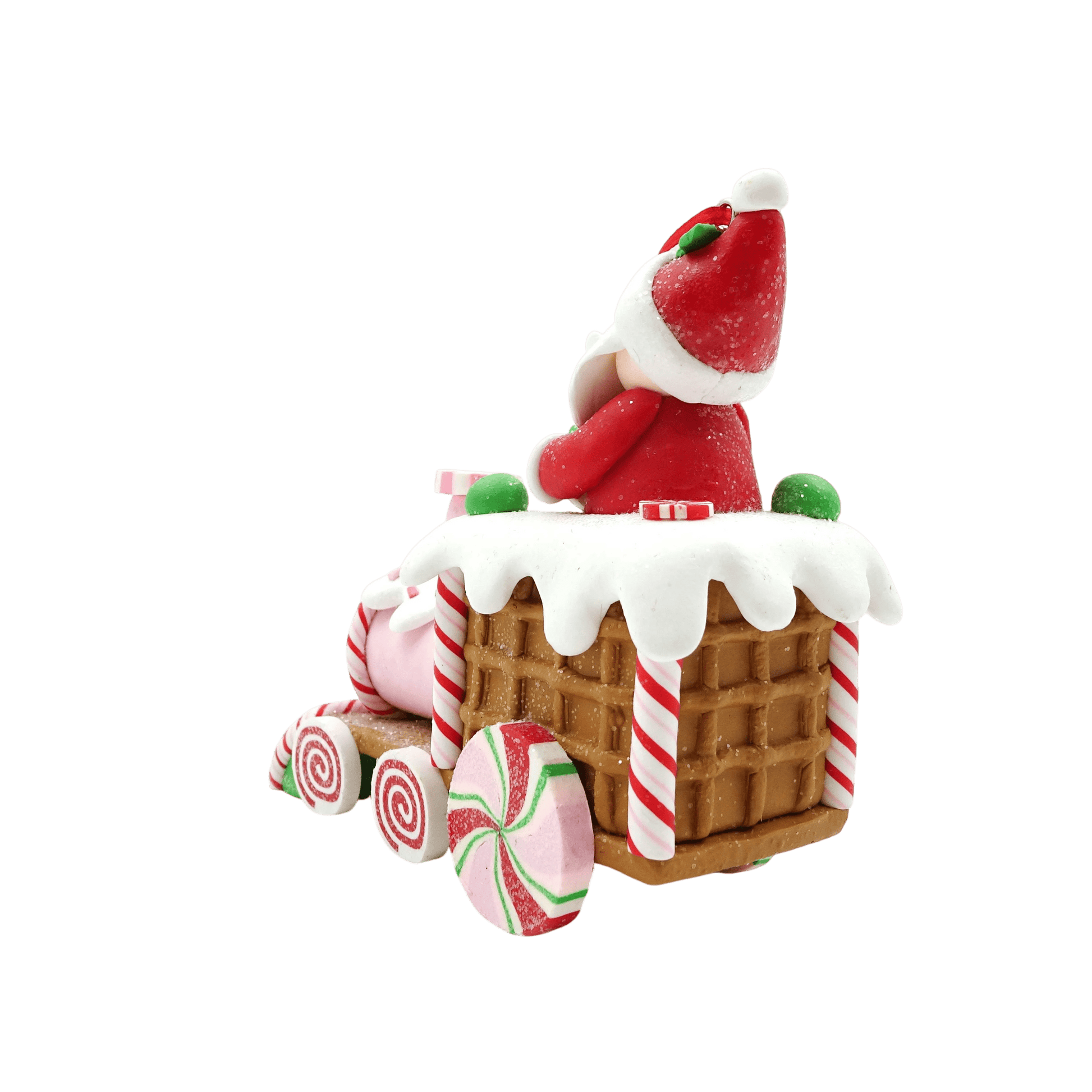 Multicolor Clay Dough Gingerbread Santa on Train Christmas Ornament, 5.1", by
