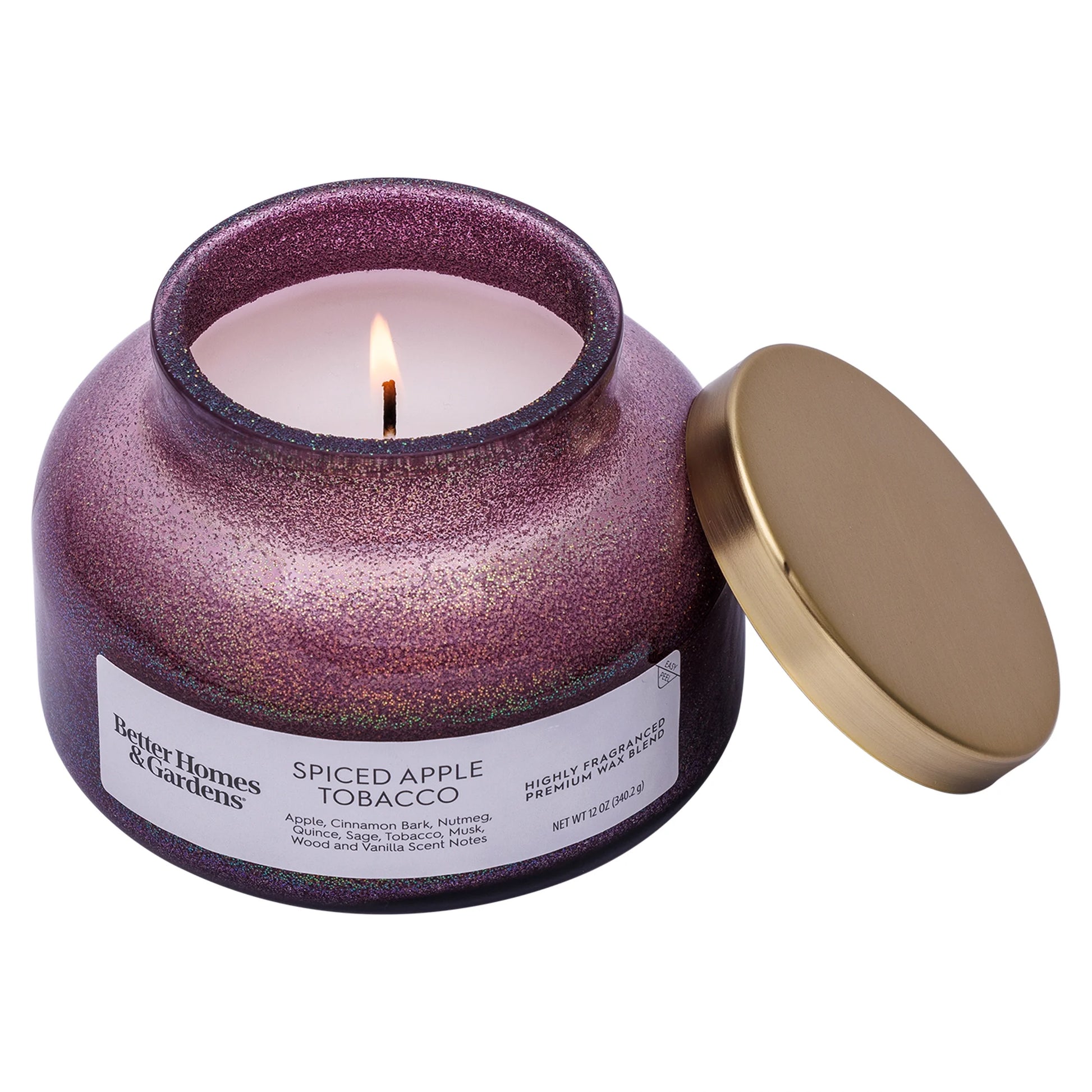 1-Wick Holiday Scented Glitter Jar Candle, Spiced Apple Tobacco, 12Oz.