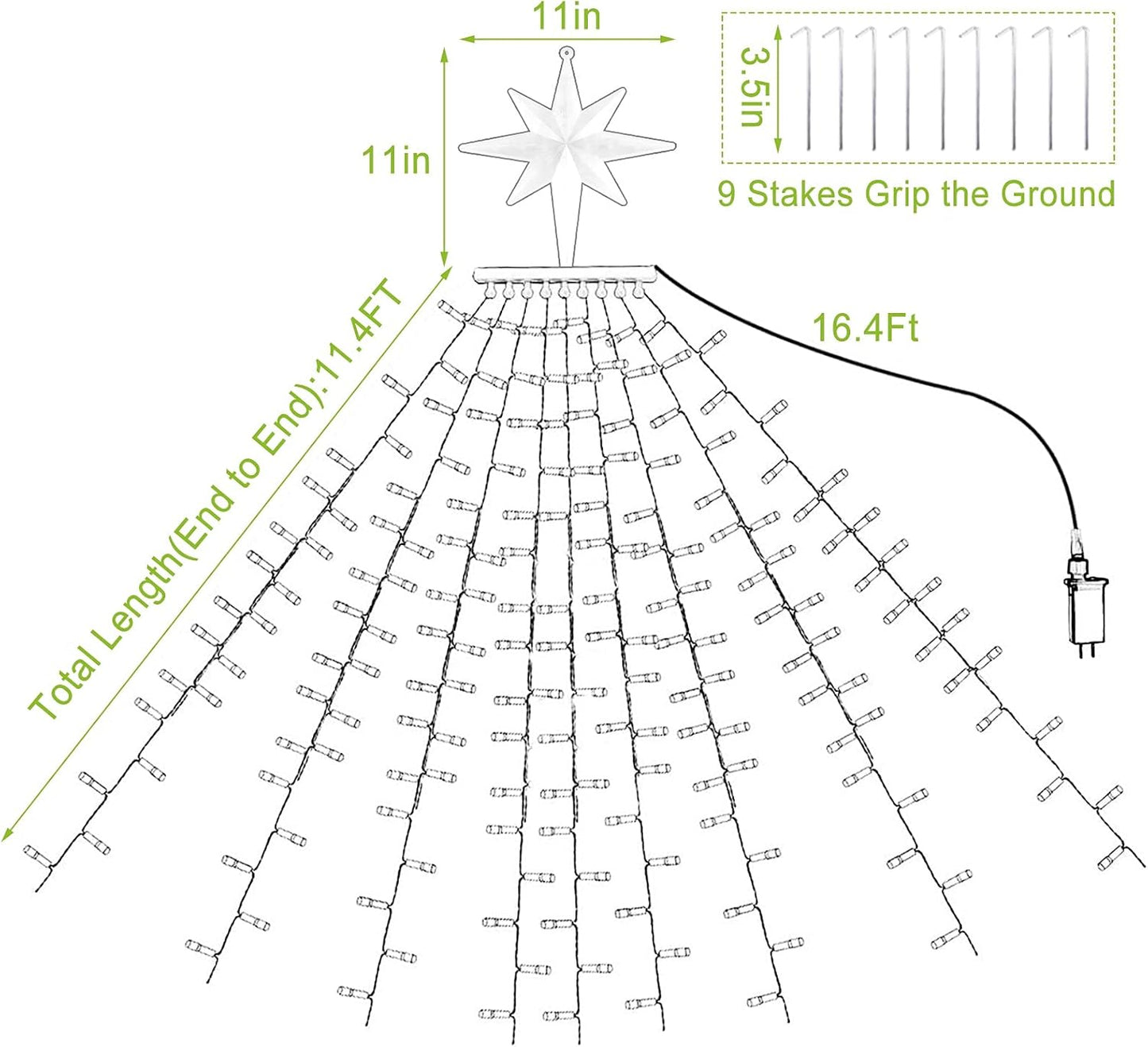 Christmas Lights, Christmas Decorations, 320 LED Outdoor Christmas Lights [8 Modes & Waterproof], with 11" Lighted Tree Topper for Halloween Xmas New Year Holiday Birthday (Warm White)