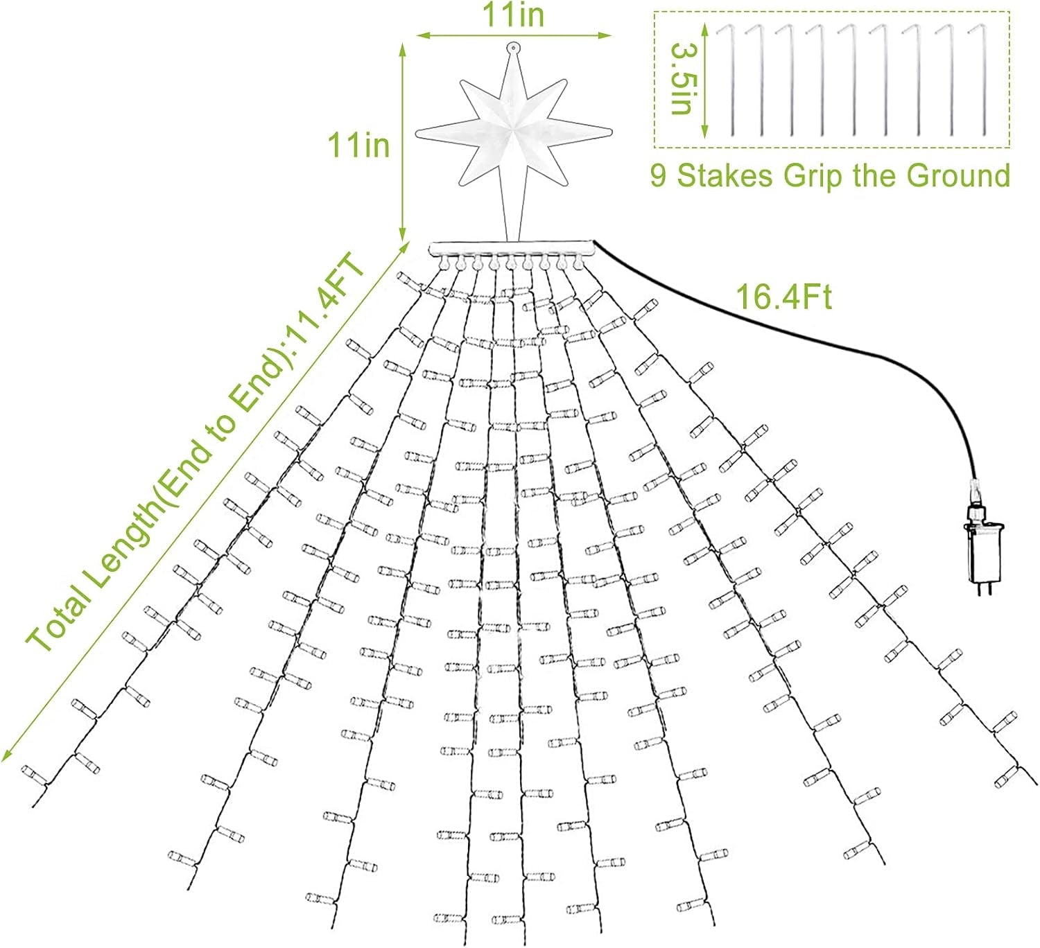 Christmas Lights, Christmas Decorations, 320 LED Outdoor Christmas Lights [8 Modes & Waterproof], with 11" Lighted Tree Topper for Halloween Xmas New Year Holiday Birthday (Warm White)