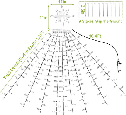 Christmas Lights, Christmas Decorations, 320 LED Outdoor Christmas Lights [8 Modes & Waterproof], with 11" Lighted Tree Topper for Halloween Xmas New Year Holiday Birthday (Warm White)