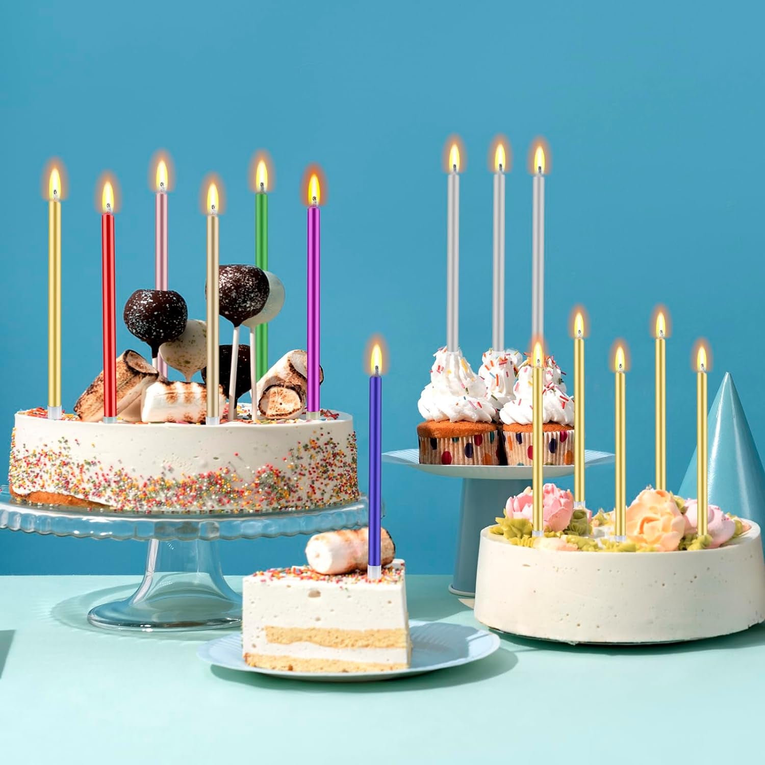 48 - Count Birthday Candles Long Thin Cake Candles - Birthday Candles, Birthday Parties, Wedding Decorations, Party Candles (Purple)