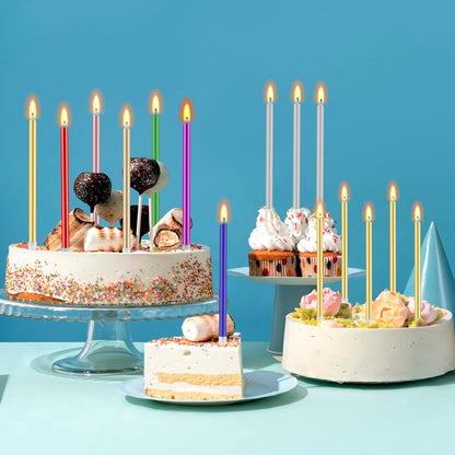 48 - Count Birthday Candles Long Thin Cake Candles - Birthday Candles, Birthday Parties, Wedding Decorations, Party Candles (Purple)