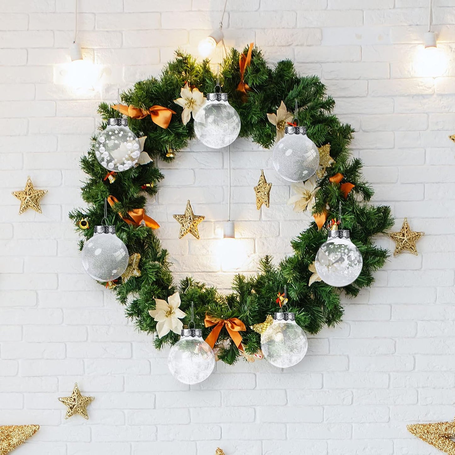 25 Pcs Christmas Ball Ornaments with Star Tree Topper Christmas Tree Decorations with 24 Pcs 2.36 Inch Plastic Ball Ornaments 1 Pack 5.91 Inch Xmas Star Treetop for Home Party(White)