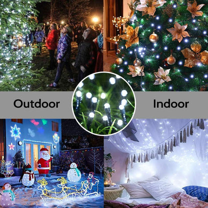 Battery Christmas Lights, 33Ft 100LED Fairy Lights Battery Operated Timer 8 Modes Waterproof for Outdoor Home Garden Party Holiday Christmas Trees Decoration (White)
