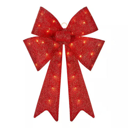 24 In. Yuletide Lane LED Red Tinsel Bow Holiday Yard Decoration