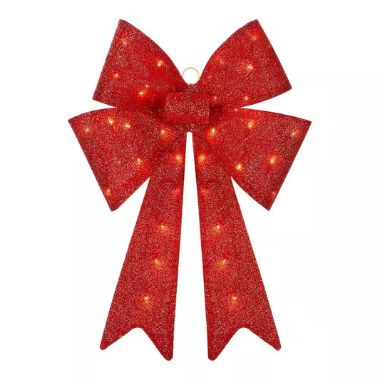 24 In. Yuletide Lane LED Red Tinsel Bow Holiday Yard Decoration
