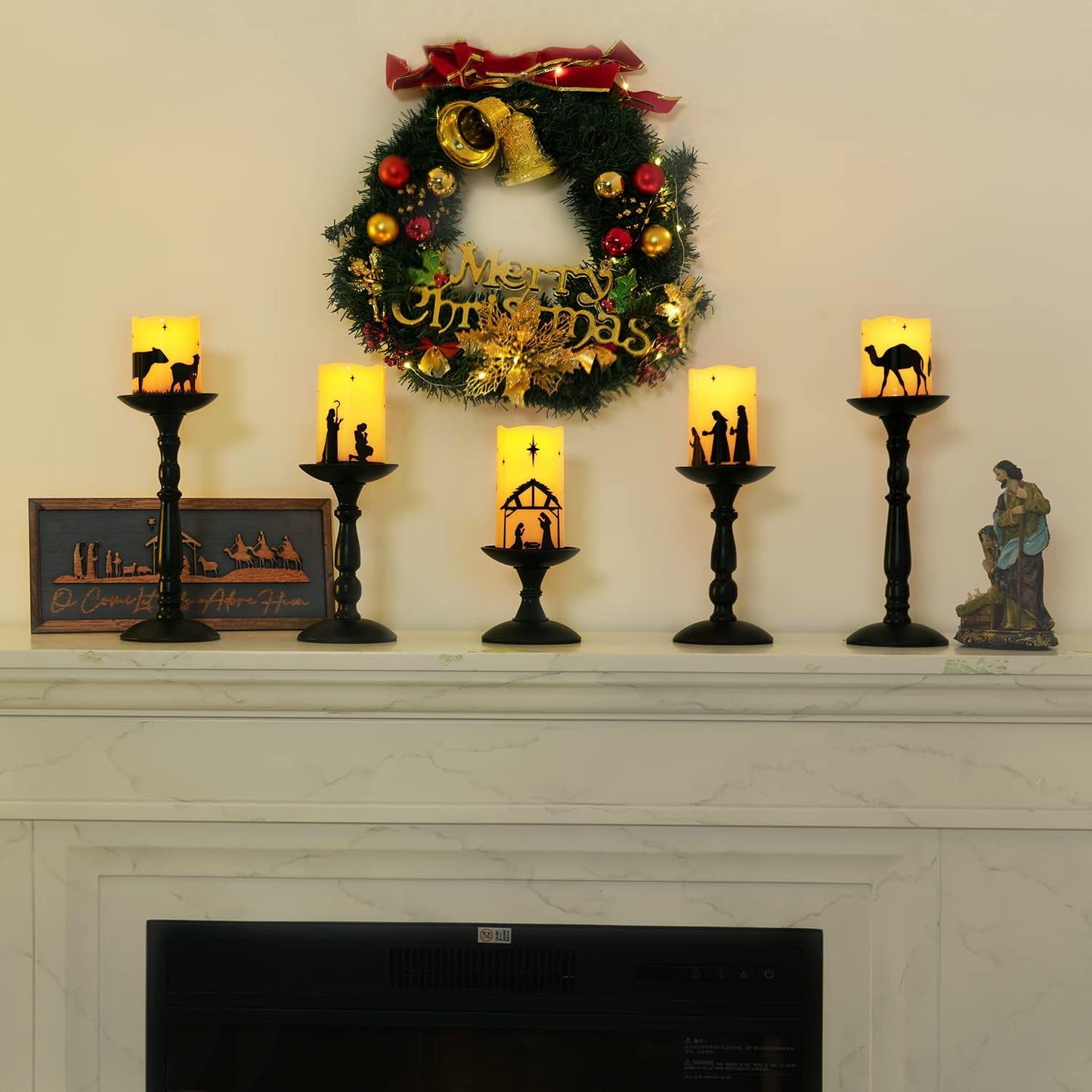 Flameless LED Nativity Scene Candles with Remote Timer, 5 Pack