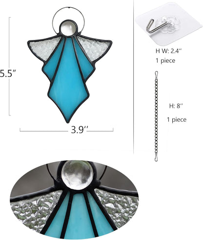 Angel Ornament Stained Glass Window Hangings Ornament Holiday Decor Memorial Remembrance Sympathy Gifts,Angel Gifts for Women(Blue) 5.5"×3.9"