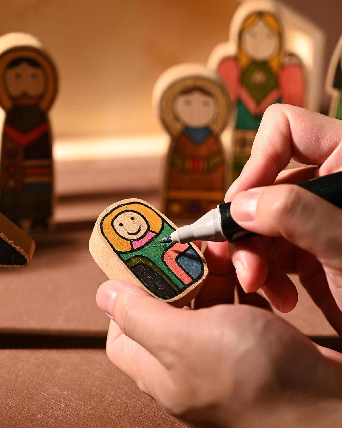 Wooden Nativity Set,12Pcs Christmas Tabletop Scene-7" Tall, Small Nativity Ornament for Christmas Decor,Paintable Wood Nativity Sets&Figures,Unique