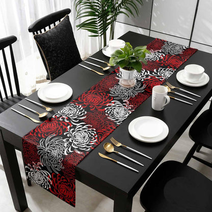 Floral Table Runner-Red Black White Cotton Linen-Long 90 Inche Dresser Scarves,Flower Tablerunner for Kitchen Coffee/Dining Table Bedroom Home Living Room,Scarf Decor for Summer Spring Holiday Dinner
