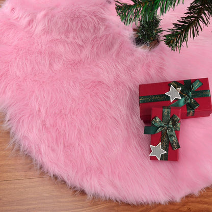 Pink Christmas Tree Skirt Fur,48 Inches Large Fuzzy Fur Candy Tree Skirt Rug Pink Christmas Halloween Decor&Ornaments for 7-7.5Ft Christmas Trees