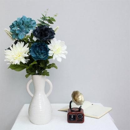 21.5 Inch Artificial Flower Hydrangea Peony Bouquet, Navy Cream Color. Indoor Use.