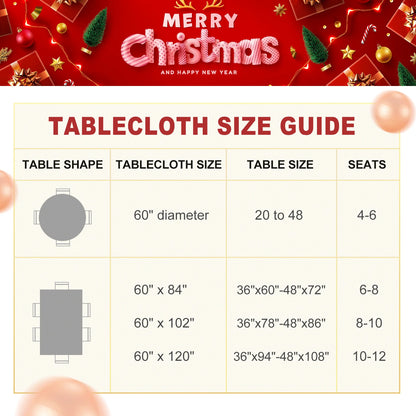 Christmas Tablecloth round 60 Inch - Holly Ribbon Pattern Washable Wrinkle Resistant Holiday Tablecloths for Christmas Family Gathering, Dining Room Table Decoration 130GSM
